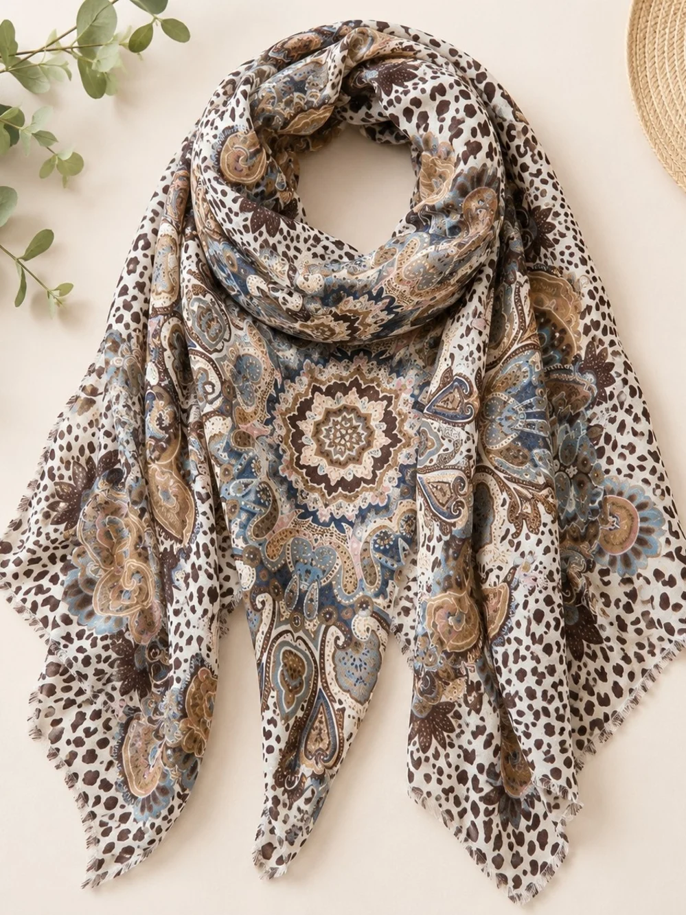 Boho Floral Lightweight Oblong Scarf Wrap Shawl